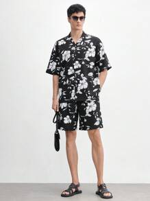 AKNOTIC Business Casual MOCODE Men's Woven Loose-Fit Mid-Waist Shorts With Ditsy Floral, Suitable For Summer
