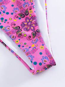 SHEIN Swim Conjunto de bikini rosa de dos piezas con estampado floral de verano, Copa triangular, impresión aleatoria