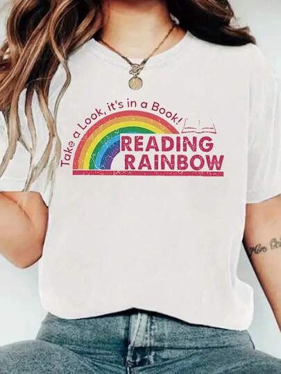Howell A Casual And Versatile T-Shirt Made Of Elastic Fabric With A Rainbow For Women White
