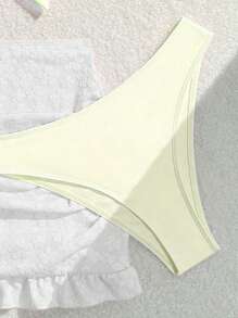 SHEIN Swim Women's Solid Color Front Tie Sexy Bikini Set For Summer Beach, Including Cover-Up Skirt