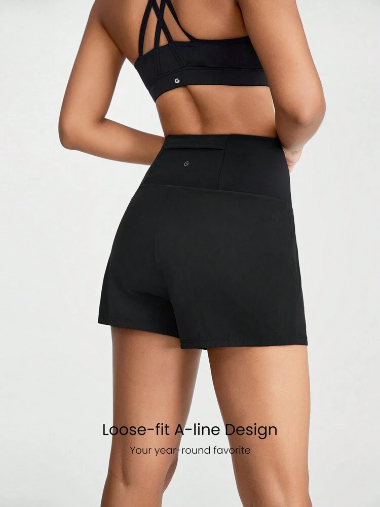 VitalSwift Lightweight Ultra-High-Waist Drawstring Zipper Pocket A-Line Shorts With Built-In Underwear Daily Casual Gym Summer Quick Dry Moisture Wicking Anti-Odor