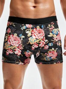 男士花卉印花織物箱型短褲，帶彈力腰圍（4入組） - 彩色 - 查看 8