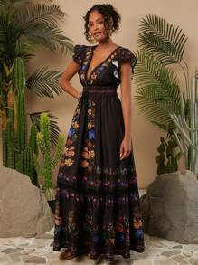 Travachic 女款假日編織印花V領短袖連衣裙 - 彩色 - 查看 5