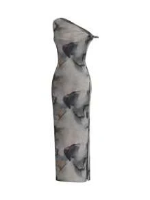 SHEIN Privé Damska krótka sukienka z szyfonu w kwiaty i dekoltem w szpic, z falbankami, lato - Wielokolorowe - Zobacz 8