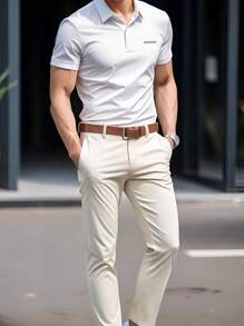 Manfinity Mode Men Slant Pocket Cropped Suit Pants For Dailywear - Beige - View 1