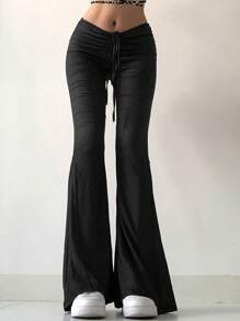 INAWLY 女士純色束口低腰喇叭褲