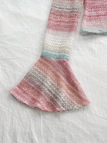 Soleia Camiseta romántica de manga larga con campana, ajuste delgado, corbata de mariposa de textura degradada tejida a mano, en varios colores para vacaciones casuales