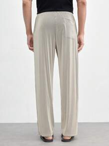 AKNOTIC Business Casual Pantalones casuales rectos de punto largo para hombre con cintura elástica y cordón, adecuados para uso diario en primavera y verano