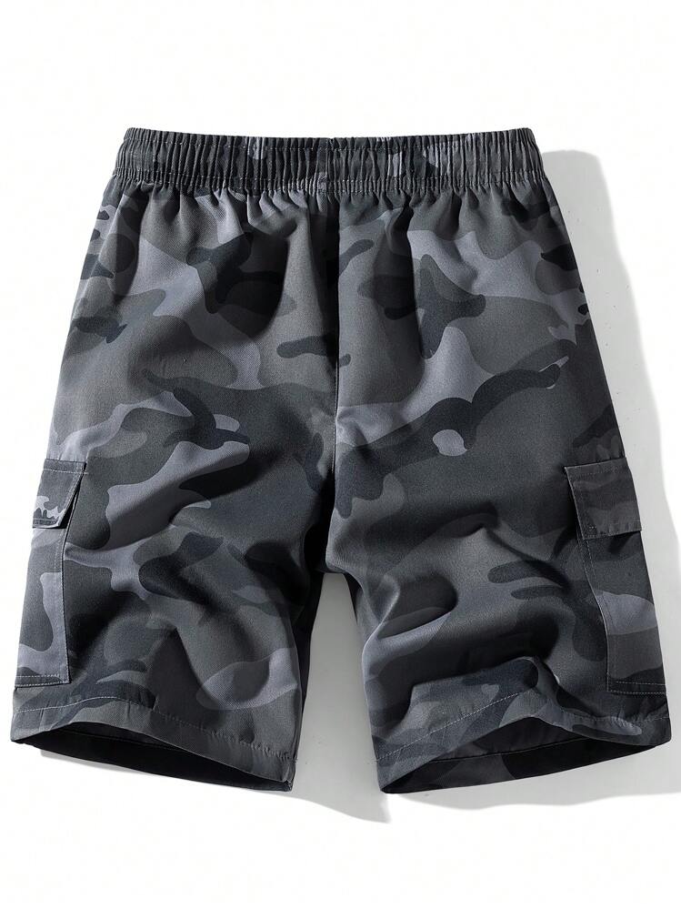 Nuevos shorts de carga de camuflaje de verano para hombre, shorts casuales y holgados hasta la rodilla - Gris Oscuro - Añade 2