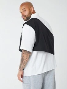 Manfinity VCAY 2pcs/Set Men's Plus Size Casual Loose Weave Drop Shoulder Shirt And Vest Suit Suitable For Summer