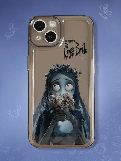 Corpse Bride | ROMWE 1 pieza Funda de teléfono con patrón de figura y ramo transparente negro compatible con iPhone y otros modelos, funda para Apple