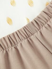 SHEIN Cô Gái Trẻ 2 Cái/bộ Áo ống rộng dáng rộng thời trang có cà vạt và viền xếp nếp Quần in họa tiết, đa năng - trắng - Xem 5