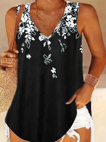Plus Floral Print Tank Top For Summer Graphic Tees Women Tops