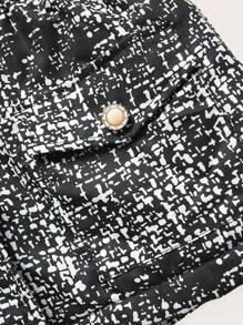 Tween Girls Allover Print Contrast Fluffy Fuzzy Trim Hooded Padded Coat - Black and White - View 4