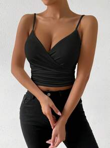 VaVaBold Blusa de tirantes de moda y sensual con pliegues y espalda descubierta cruzada para mujer