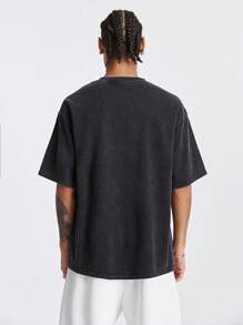 Manfinity VCAY Playera de manga corta con estampado de copos de nieve para hombre con letras en inglés y diseño de ángel pequeño, ajuste holgado, adecuada para el verano