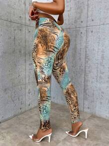 BamGleam Colorful Leopard Digital Printed Sexy Tight Leggings For Home Wear Fall Cloth For Women - Blue - View 2