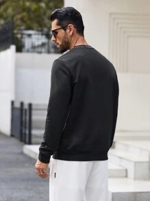 GENTILAND Men's Knitted Casual Round Neck Long Sleeve Sweatshirt, Suitable For Spring And Autumn Seasons - Black - View 2