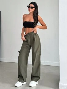 EURMUSE Women Army Green Parachute Cargo Pants - Army Green - View 4