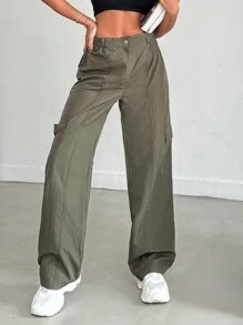 EURMUSE Women Army Green Parachute Cargo Pants - Army Green - View 5