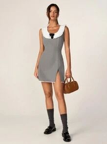 SHEIN Unity Women's Color Block Peter Pan Collar Simple Daily Dress - Multicolor - View 3