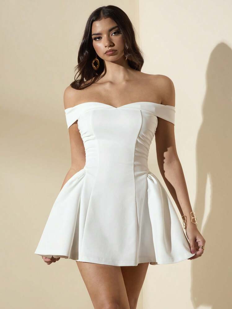 green emerald velvet dress Zapaka Women Cute White Graduation Dress Off The Shoulder Lace A Line Commencement Dress, White / L