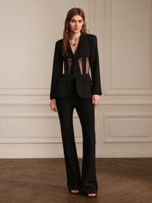 Anewsta European-Style Sheer Mesh Corset Bone Sexy Blazer Jacket - Black - View 1