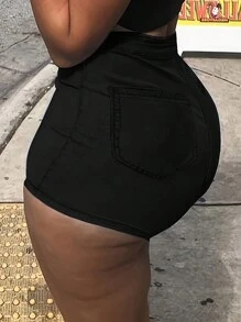 Ladies' Simple And Versatile Skinny Denim Shorts That Accentuate Your Figure - Black - View 4