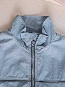 SHEIN Conjunto de chaqueta casual y deportiva que brilla en la oscuridad para niño preadolescente, azul claro, sencilla y versátil