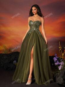 VIPGIRL Robe du soir de luxe Top de gamme brodée à la main avec des perles, une exclusivité élégante. Robe de soirée de mariage pour invités, pour la remise des diplômes, le dîner