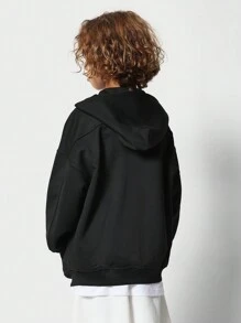 SUMWON Áo hoodie thể thao tập luyện thường ngày mùa đông unisex có khóa kéo cỡ lớn vừa vặn với túi Kangaroo thời trang dành cho thanh thiếu niên - màu đen - Xem 2