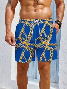 Manfinity Swimmode Men's Chain Printed Casual Daily Beach Shorts Swim Trunks - Multicolor - View 3