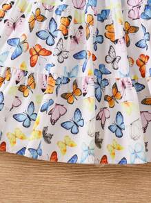 Young Girl's Woven Butterfly Pattern Off Shoulder Ruffle Hem Holiday Dress - White - View 6