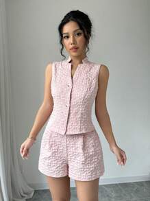 Selianne Women Fashion Jacquard Pink Camisole And Shorts 2Pcs Set - Pink - View 3