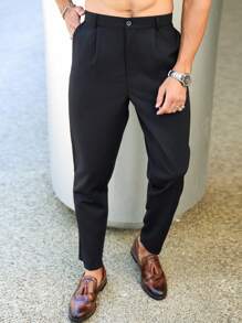 Manfinity Homme Plus Solid Slant Pocket Pants For Dailywear - Black - View 7