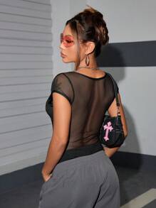 Easithlete One-Piece Slim Fit Sports Bodysuit With Clean Running Slogan - Black - View 2