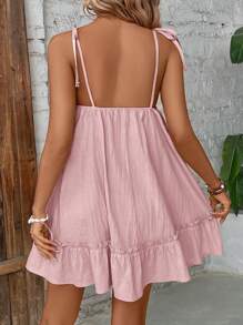 Breezaya Spaghetti Strap Tie Belt Ruffle Hem Flounce Dress Vacation Beach Outfits Women