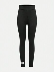 SHEIN Explorewe Medias sin pie de cintura cruzada en unicolor para adolescente - Negro - Ver 1