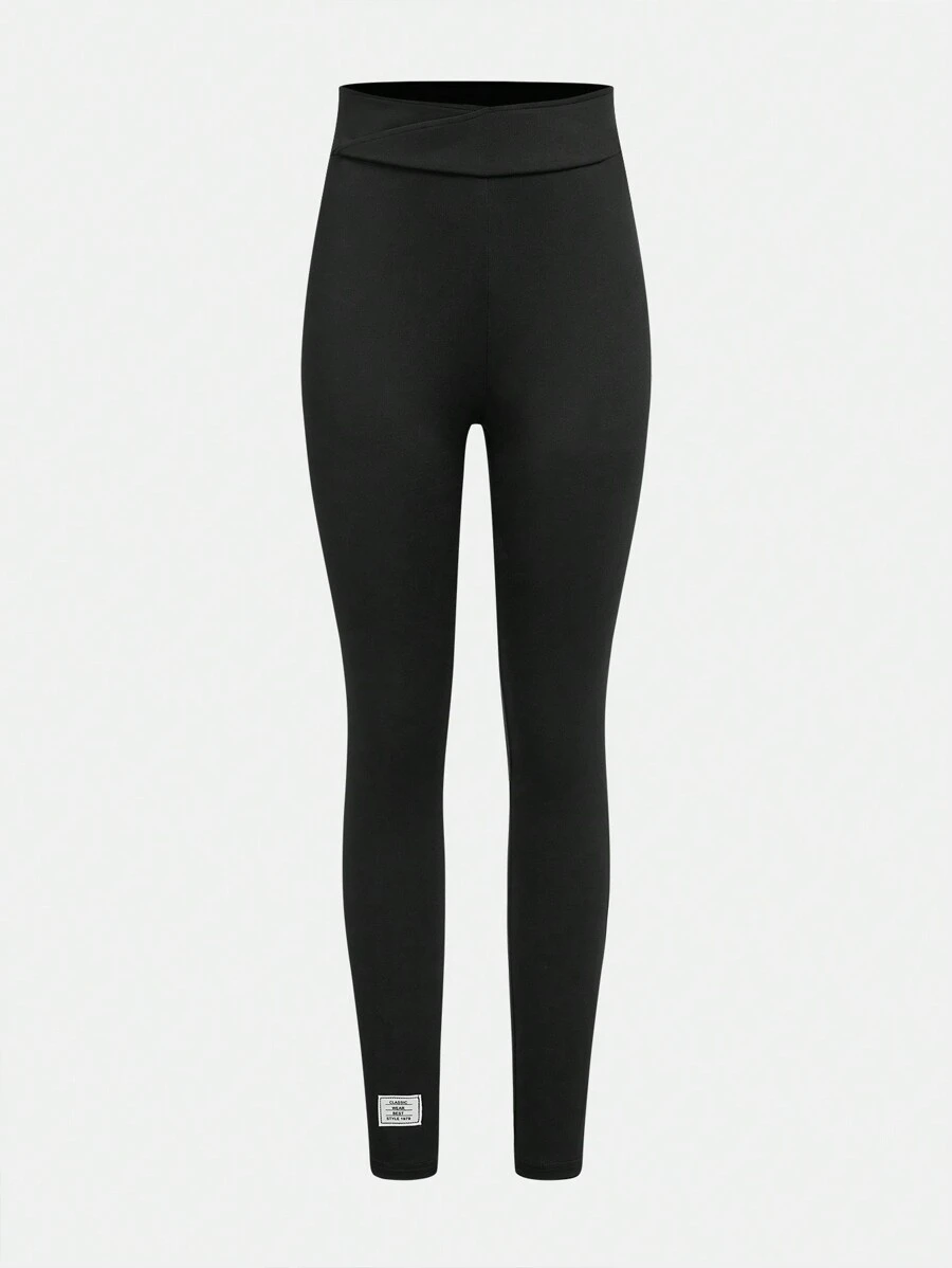 SHEIN Explorewe Medias sin pie de cintura cruzada en unicolor para adolescente - Negro - Ver 1