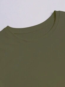 Flirla 大尺碼女士夏季字母印花圓領短袖休閒T恤 - 軍綠色 - 查看 4