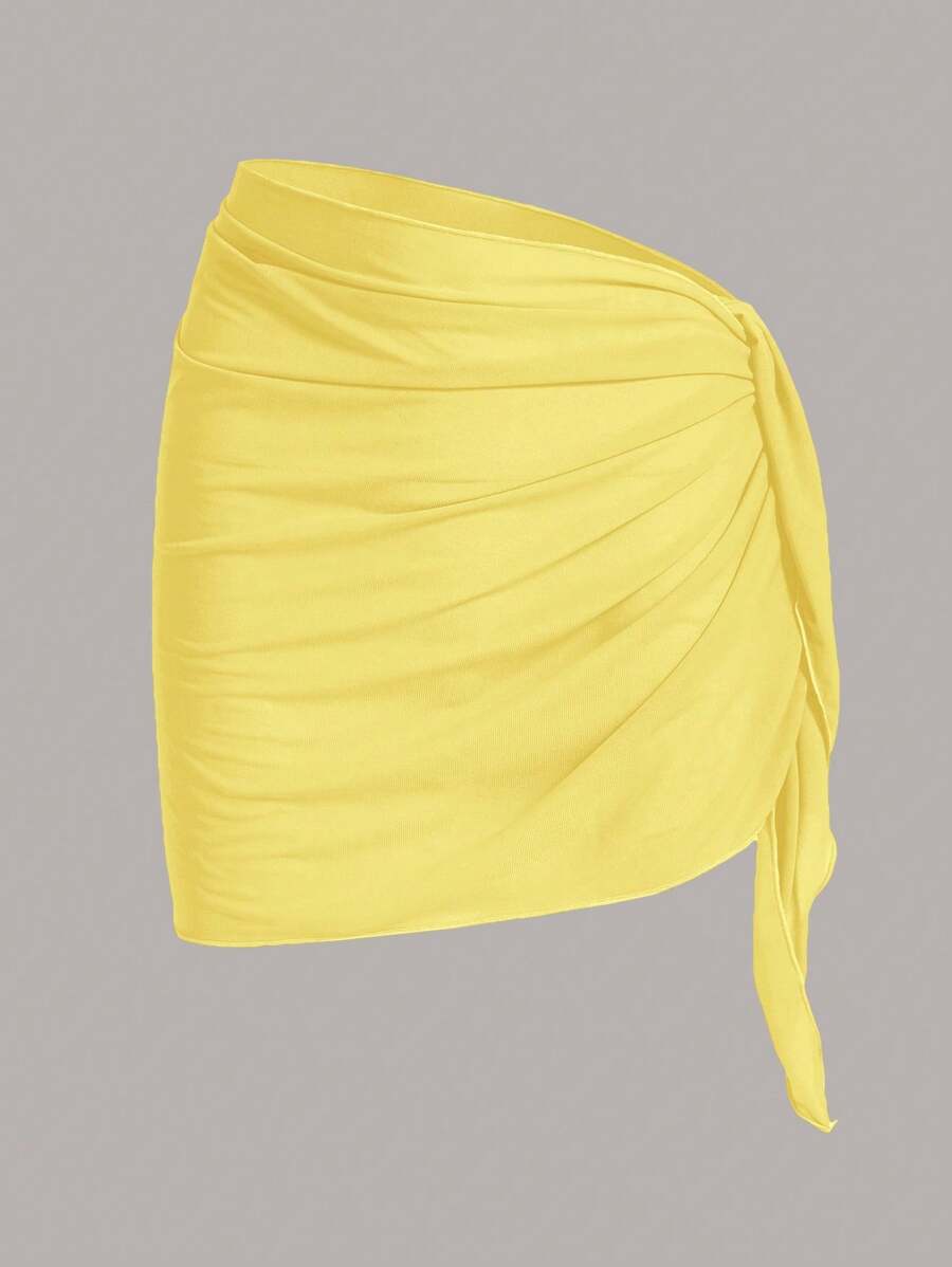 Swim Chiccia Solid Ruched Cover Up Skirt Summer - Yellow - View 1