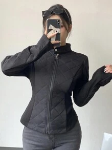 DAZY Women's Button Stand Collar Zipper Pocket Streetwear Fashion Slim-Fit Padded Coat ,Winter Women Clothes,Winter Coat Women Jacket - Black - View 7