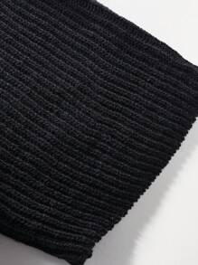 Claim Dot Men Solid Zipper Rib-Knit Drop Shoulder Knit Top - Black - View 6