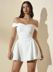 SHEIN BAE Elegantes, schulterfreies A-Linien-Kleid mit Rüschen in Weiß für Damen, passend für den Schulanfang, Geburtstag, Party, Sommer