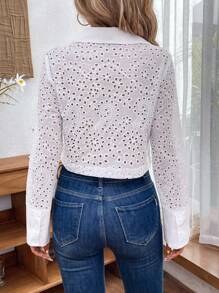 SHEIN LUNE Ladies' Solid Color Simple Long Sleeve Daily Blouse