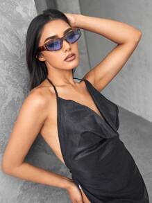 SHEIN SXY 1 pieza Gafas de moda con montura completa, estilo callejero y sexy, adecuadas para conciertos/festivales, fiestas, discotecas, vacaciones - Azul Marino - Ver 5