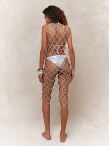 MISSGUIDED Pearl Mesh Sleeveless Midi Dress - White - View 2