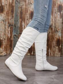 2025年秋冬女士时尚开襟羊毛靴，带扣装饰和侧拉链 - 白色 - 查看 3