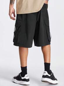 Manfinity RebelGame Men's Loose-Fit Straight Shorts With English Print Pattern Suitable For Summer - Black - View 3