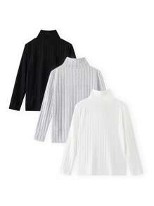 SHEIN 三件套男童服装，纹理面料圆领T恤，适合开学第一天搭配连帽衫、衬衫、卫衣、运动裤和外套。 - 彩色 - 查看 2